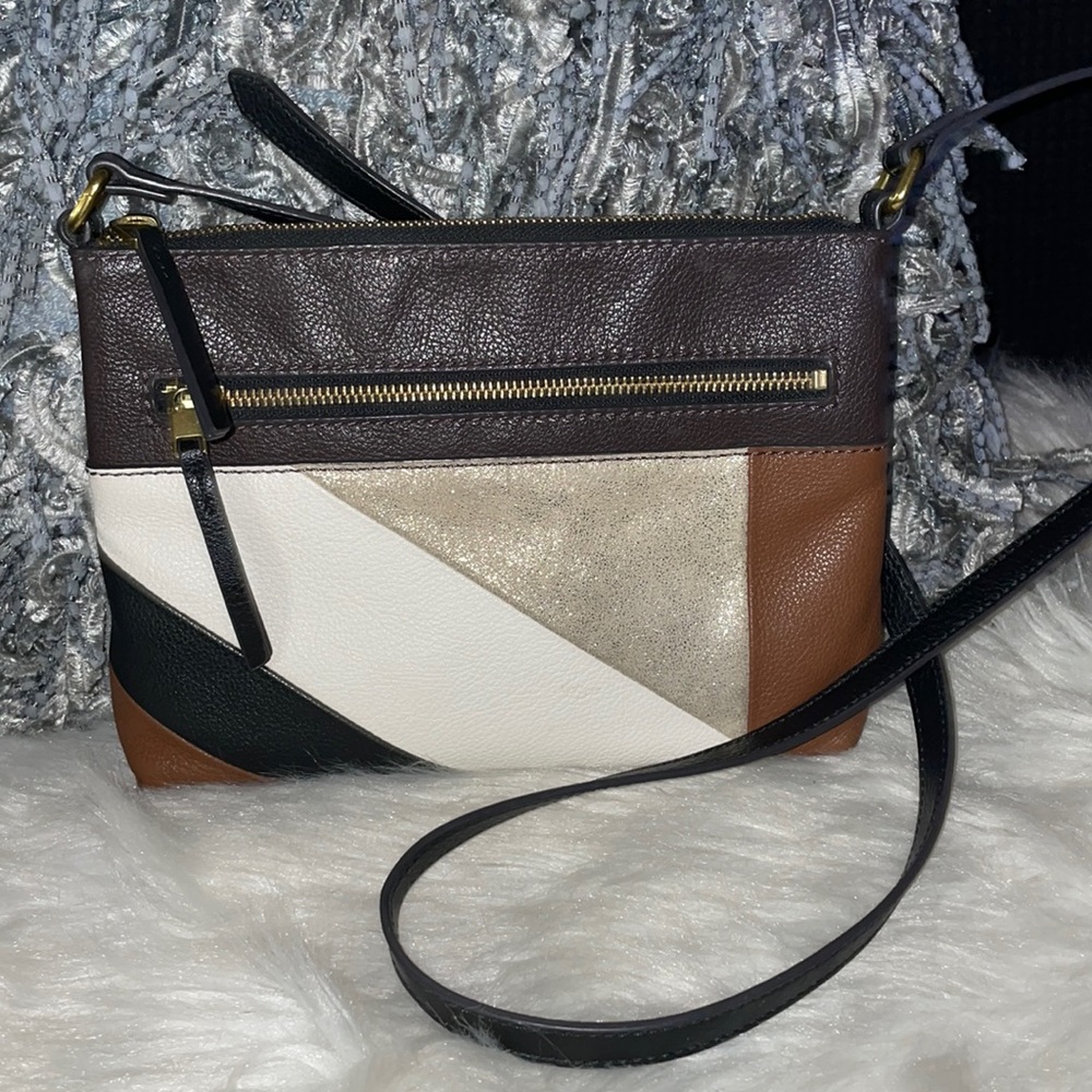 Fossil leather color block crossbody bag